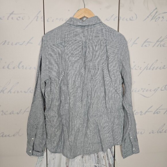 Vince Button Down Shirt Medium Houndstooth 100% Linen Long Sleeve Classic Fit - Picture 2 of 8